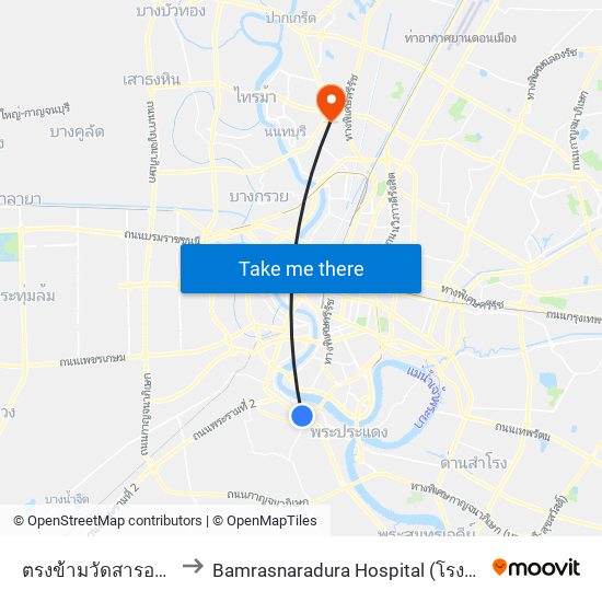 ตรงข้ามวัดสารอด WAT Sa Rot to Bamrasnaradura Hospital (โรงพยาบาลบำราศนราดูร) map