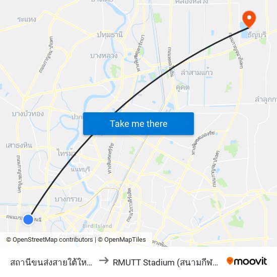 สถานีขนส่งสายใต้ใหม่(ตลิ่งชัน) to RMUTT Stadium (สนามกีฬามทร.ธัญบุรี) map