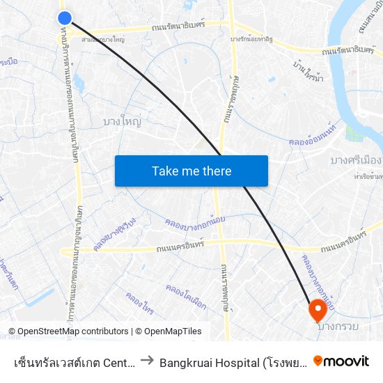 เซ็นทรัลเวสต์เกต Central Westgate to Bangkruai Hospital (โรงพยาบาลบางกรวย) map