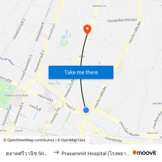 ตลาดศรีวานิช Sriwanit Market to Prasarnmit Hospital (โรงพยาบาลประสานมิตร) map