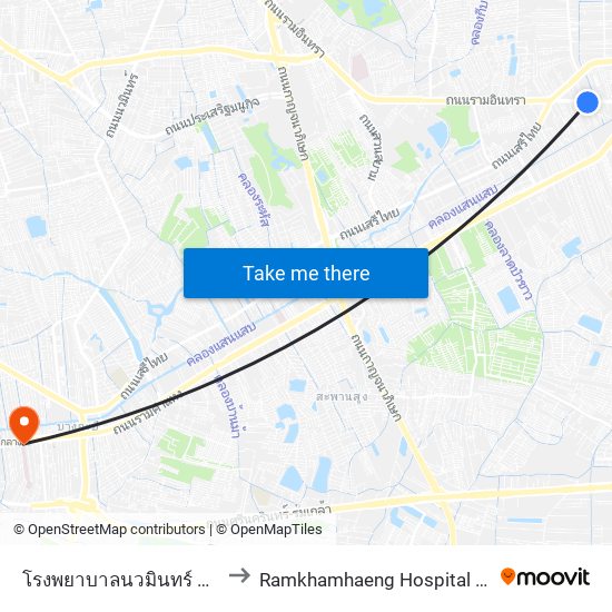 โรงพยาบาลนวมินทร์ 9 Navamin 9 Hospital to Ramkhamhaeng Hospital (โรงพยาบาลรามคำแหง) map