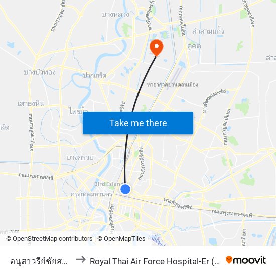 อนุสาวรีย์ชัยสมรภูมิ (เกาะดินแดง) to Royal Thai Air Force Hospital-Er (โรงพยาบาลทหารอากาศ สีกัน-ฉุกเฉิน) map