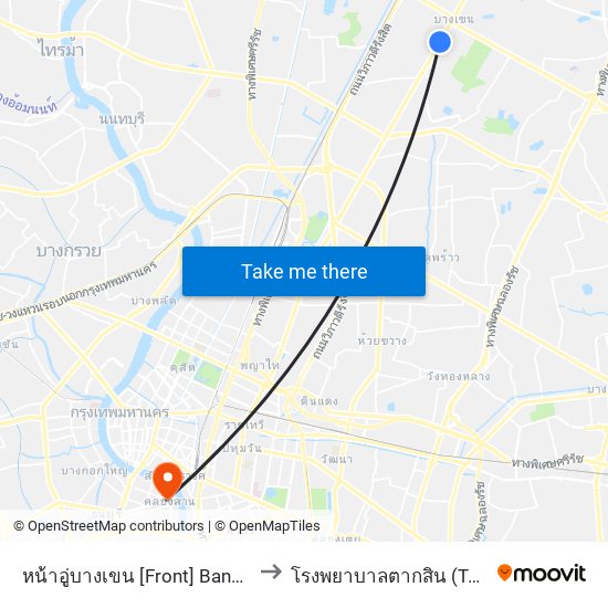 หน้าอู่บางเขน [Front] Bangkhen Bus Depot to โรงพยาบาลตากสิน (Taksin Hospital) map