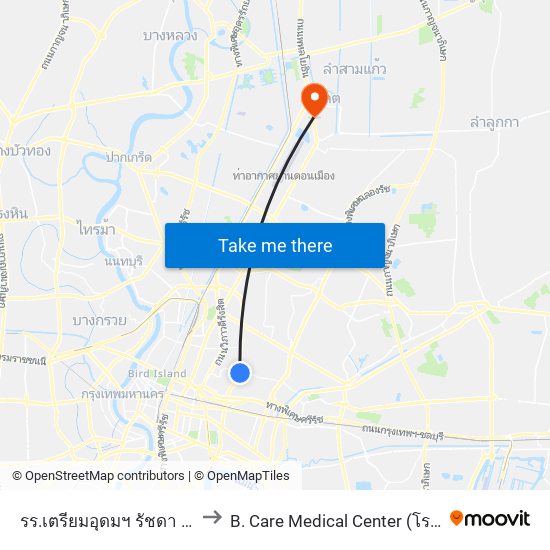 รร.เตรียมอุดมฯ รัชดา Triamudom Ratchada School to B. Care Medical Center (โรงพยาบาล บี. แคร์ เมดิคอลเซ็นเตอร์) map