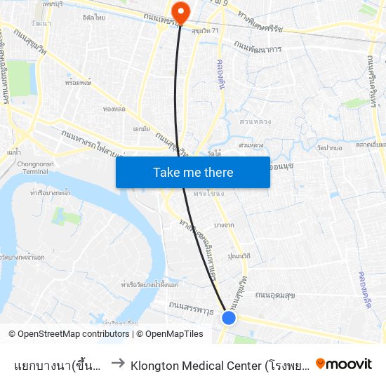 แยกบางนา(ขึ้นทางด่วน) to Klongton Medical Center (โรงพยาบาลคลองตัน) map