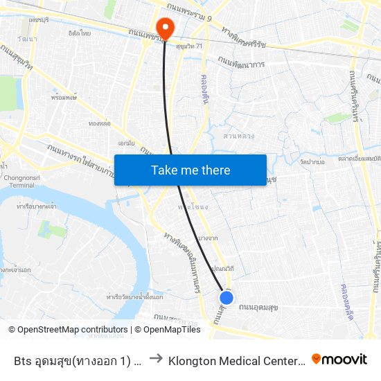 Bts อุดมสุข(ทางออก 1) Bts Udomsuk (Exit 1) to Klongton Medical Center (โรงพยาบาลคลองตัน) map