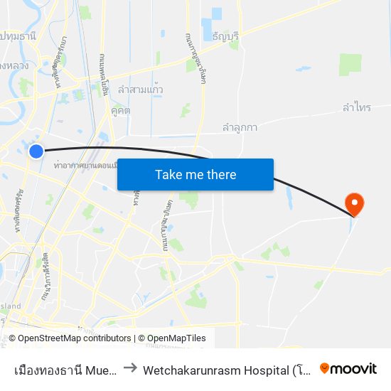 เมืองทองธานี Mueang Thong Thani to Wetchakarunrasm Hospital (โรงพยาบาลเวชการุณย์รัศมิ์) map