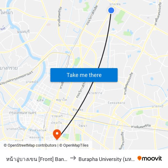 หน้าอู่บางเขน [Front] Bangkhen Bus Depot to Burapha University (มหาวิทยาลัยบูรพา) map