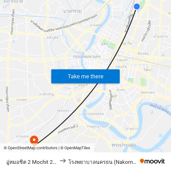 อู่หมอชิต 2 Mochit 2 Bus Depot to โรงพยาบาลนครธน (Nakornthon Hospital) map