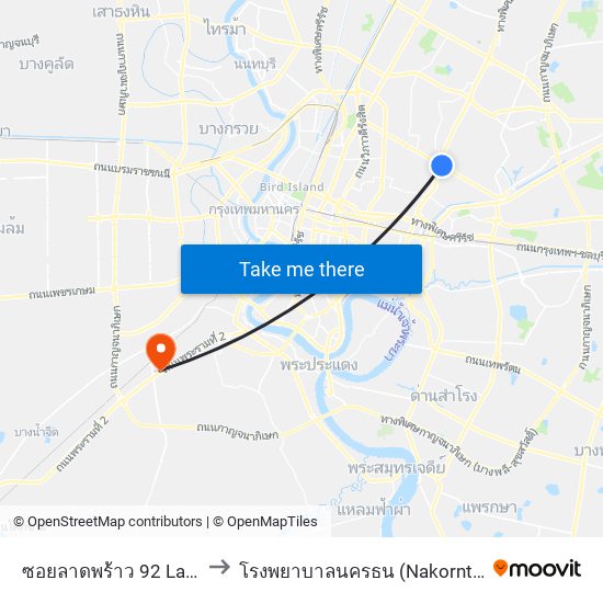 ซอยลาดพร้าว 92 Lat Phrao 92 to โรงพยาบาลนครธน (Nakornthon Hospital) map