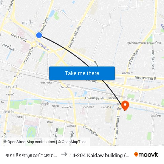 ซอยลือชา,ตรงข้ามซอยพหลโยธิน 1 to 14-204 Kaidaw building (204 ตึกไข่ดาว) map