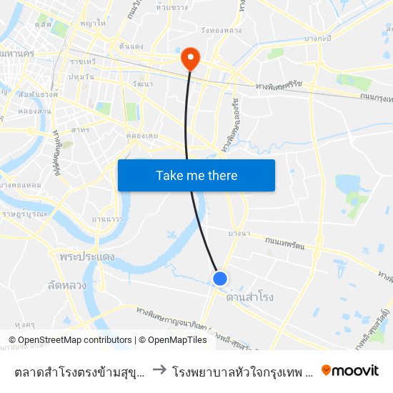 ตลาดสำโรงตรงข้ามสุขุมวิท 111 Talat Samrong to โรงพยาบาลหัวใจกรุงเทพ (Bangkok Heart Hospital) map