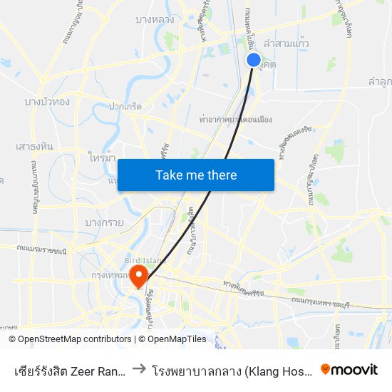 เซียร์รังสิต Zeer Rangsit to โรงพยาบาลกลาง (Klang Hospital) map