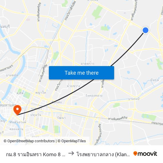 กม.8 รามอินทรา Komo 8 Ram In Thra to โรงพยาบาลกลาง (Klang Hospital) map