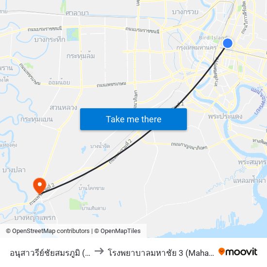 อนุสาวรีย์ชัยสมรภูมิ (เกาะราชวิถี) to โรงพยาบาลมหาชัย 3 (Mahachai 3 Hospital) map