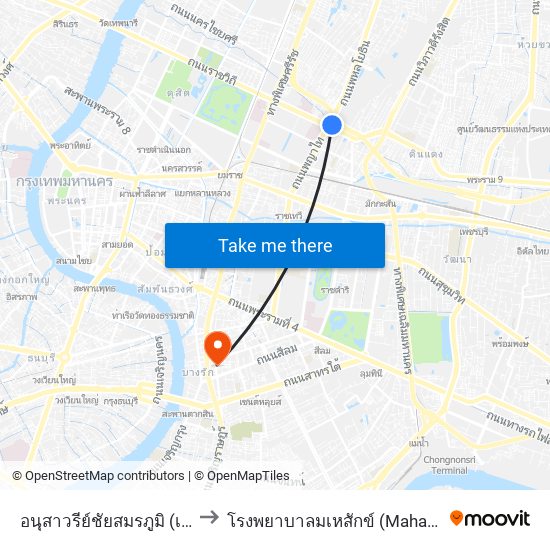 อนุสาวรีย์ชัยสมรภูมิ (เกาะดินแดง) to โรงพยาบาลมเหสักข์ (Mahaesak Hospital) map