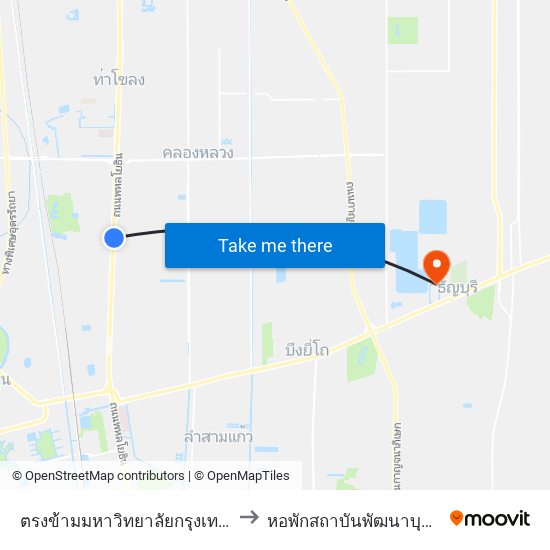 ตรงข้ามมหาวิทยาลัยกรุงเทพรังสิต to หอพักสถาบันพัฒนาบุคลากร map