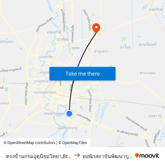 ตรงข้ามกรมอุตุนิยมวิทยา,Bts บางนา to หอพักสถาบันพัฒนาบุคลากร map