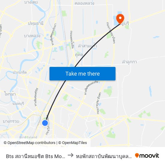 Bts สถานีหมอชิต Bts Mochit to หอพักสถาบันพัฒนาบุคลากร map