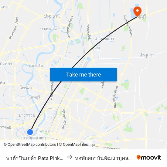 พาต้าปิ่นเกล้า Pata Pinklao to หอพักสถาบันพัฒนาบุคลากร map