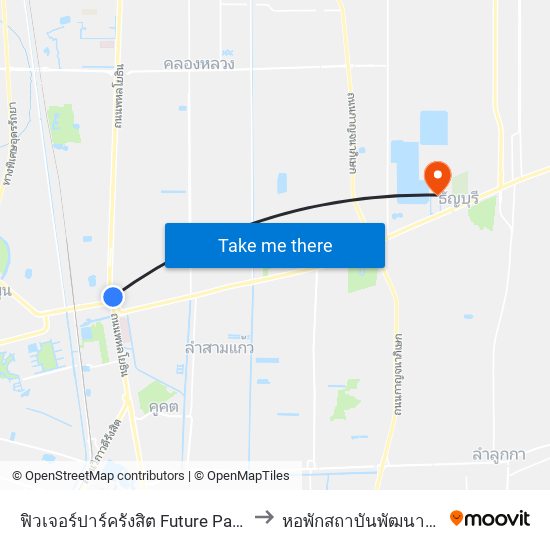 ฟิวเจอร์ปาร์ครังสิต Future Park Rangsit to หอพักสถาบันพัฒนาบุคลากร map