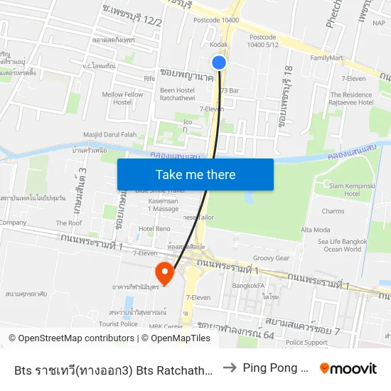 Bts ราชเทวี(ทางออก3) Bts Ratchathewi (Exit 3) to Ping Pong Show map