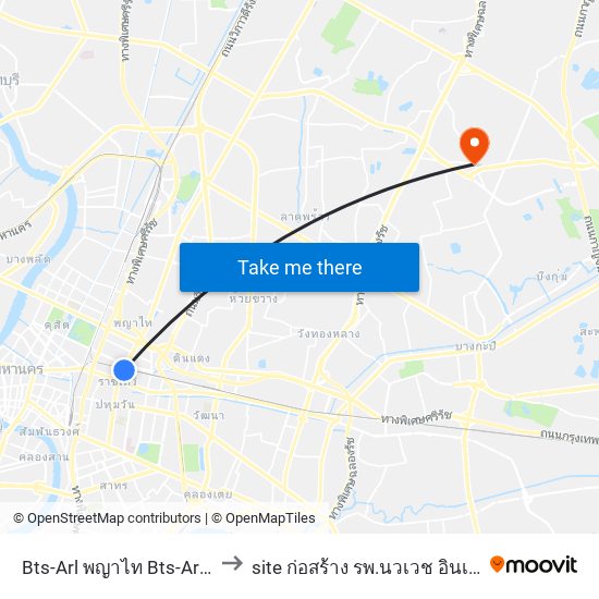 Bts-Arl พญาไท Bts-Arl Phaya Thai to site ก่อสร้าง รพ.นวเวช อินเตอร์เนชั่นแนล map