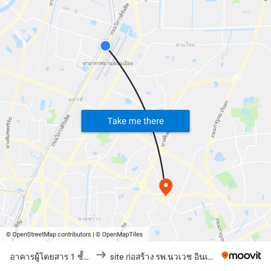 อาคารผู้โดยสาร 1 ชั้น 1 ประตู 6 to site ก่อสร้าง รพ.นวเวช อินเตอร์เนชั่นแนล map