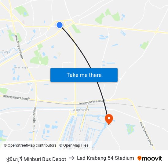 อู่มีนบุรี Minburi Bus Depot to Lad Krabang 54 Stadium map