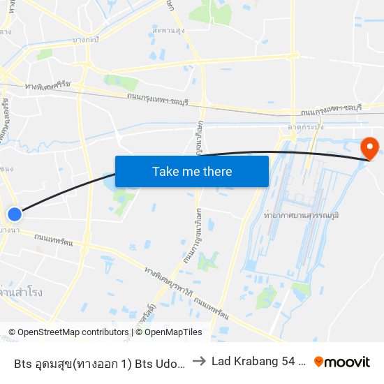 Bts อุดมสุข(ทางออก 1) Bts Udomsuk (Exit 1) to Lad Krabang 54 Stadium map