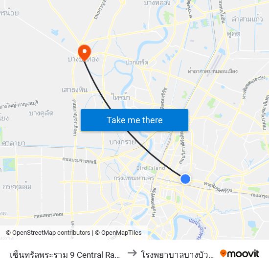 เซ็นทรัลพระราม 9 Central Rama 9 to โรงพยาบาลบางบัวทอง map