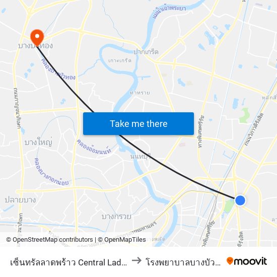 เซ็นทรัลลาดพร้าว Central Ladprao to โรงพยาบาลบางบัวทอง map