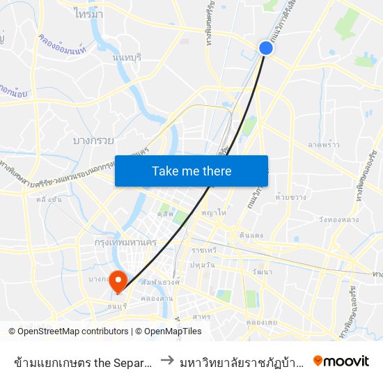 ข้ามแยกเกษตร the Separation Of Agriculture to มหาวิทยาลัยราชภัฏบ้านสมเด็จเจ้าพระยา map