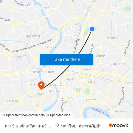 ตรงข้ามเซ็นทรัลลาดพร้าว  Central Ladprao to มหาวิทยาลัยราชภัฏบ้านสมเด็จเจ้าพระยา map