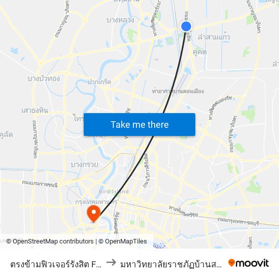 ตรงข้ามฟิวเจอร์รังสิต Future Rangsit to มหาวิทยาลัยราชภัฏบ้านสมเด็จเจ้าพระยา map