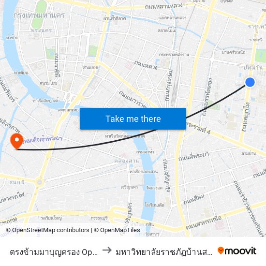 ตรงข้ามมาบุญครอง Opp Mbk Center to มหาวิทยาลัยราชภัฏบ้านสมเด็จเจ้าพระยา map