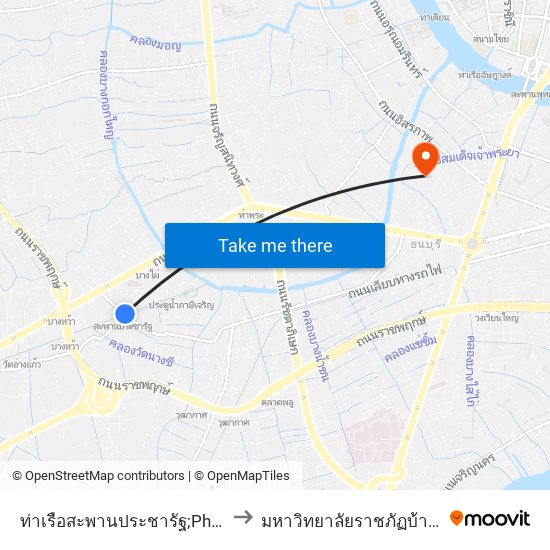 ท่าเรือสะพานประชารัฐ;Phracharat Bridge Pier to มหาวิทยาลัยราชภัฏบ้านสมเด็จเจ้าพระยา map