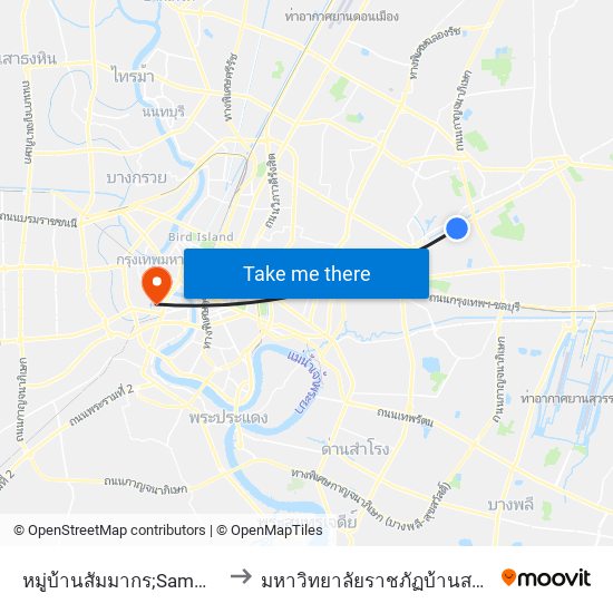 หมู่บ้านสัมมากร;Sammakon Village to มหาวิทยาลัยราชภัฏบ้านสมเด็จเจ้าพระยา map