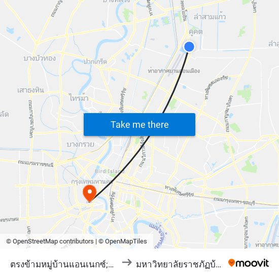 ตรงข้ามหมู่บ้านแอนเนกซ์;Opposite Annex Village to มหาวิทยาลัยราชภัฏบ้านสมเด็จเจ้าพระยา map