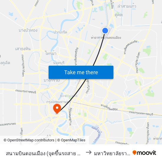 สนามบินดอนเมือง (จุดขึ้นรถสาย A ชั้น 1 ประตู 6);Don Muang Airport Terminal 1 (Exit 6) to มหาวิทยาลัยราชภัฏบ้านสมเด็จเจ้าพระยา map