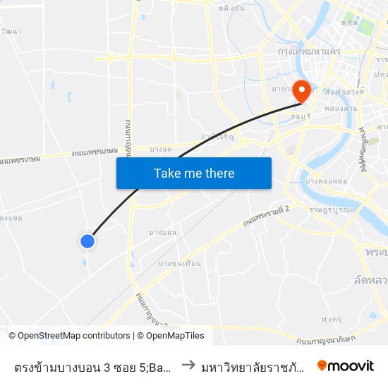 ตรงข้ามบางบอน 3 ซอย 5;Bangbon 3 Road Soi 5 (Opposite) to มหาวิทยาลัยราชภัฏบ้านสมเด็จเจ้าพระยา map