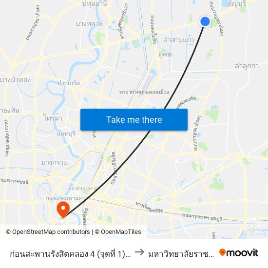 ก่อนสะพานรังสิตคลอง 4 (จุดที่ 1);Before Rangsit Khlong 4 Bridge (Stop 1) to มหาวิทยาลัยราชภัฏบ้านสมเด็จเจ้าพระยา map