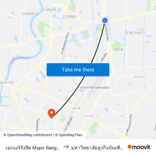 เมเจอร์รังสิต Major Rangsit to มหาวิทยาลัยธุรกิจบัณฑิตย์ map