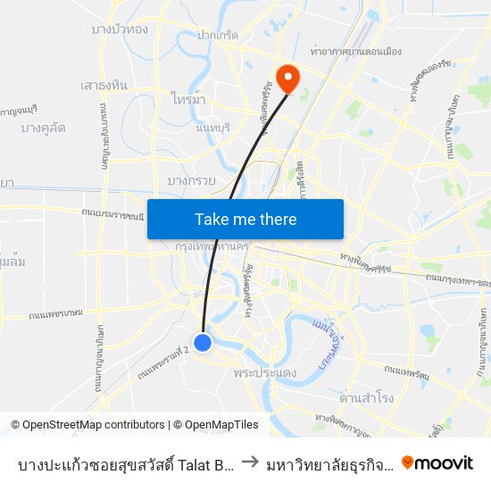 บางปะแก้วซอยสุขสวัสดิ์ Talat Bang Pa Kaeo to มหาวิทยาลัยธุรกิจบัณฑิตย์ map