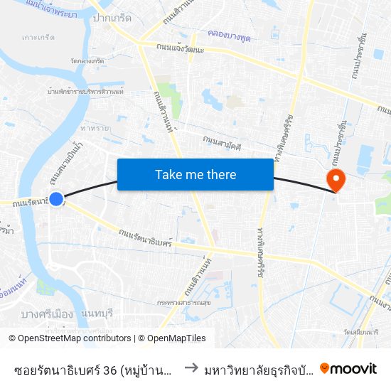 ซอยรัตนาธิเบศร์ 36 (หมู่บ้านนนท์ณิชา) to มหาวิทยาลัยธุรกิจบัณฑิตย์ map