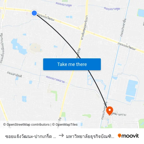 ซอยแจ้งวัฒนะ-ปากเกร็ด 26 to มหาวิทยาลัยธุรกิจบัณฑิตย์ map