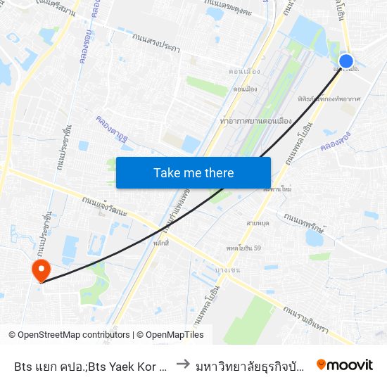 Bts แยก คปอ.;Bts Yaek Kor Por Aor to มหาวิทยาลัยธุรกิจบัณฑิตย์ map