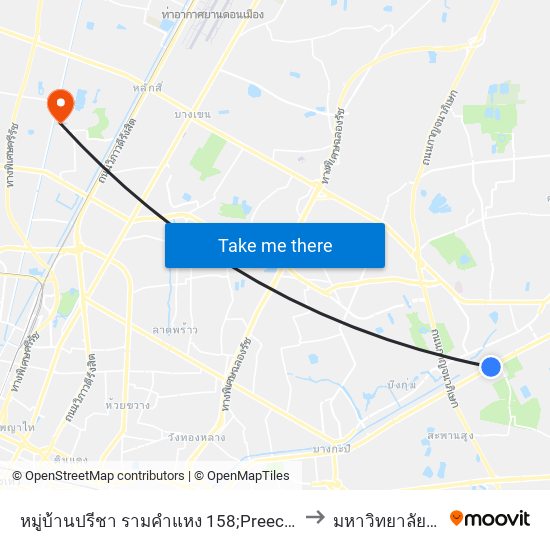 หมู่บ้านปรีชา รามคำแหง 158;Preecha Ramkhamhaeng 158 Village to มหาวิทยาลัยธุรกิจบัณฑิตย์ map