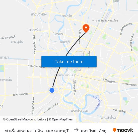 ท่าเรือสะพานตากสิน - เพชรเกษม;Taksin-Phet Kasem Pier to มหาวิทยาลัยธุรกิจบัณฑิตย์ map