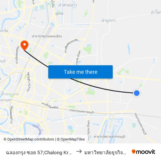 ฉลองกรุง ซอย 57;Chalong Krung Soi 57 to มหาวิทยาลัยธุรกิจบัณฑิตย์ map